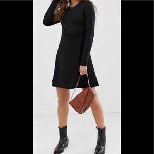 PIECES | Long Sleeved Black Skater Dress
